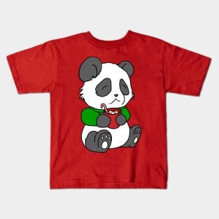 Christmas Panda Enjoying Hot Cocoa Kids T-Shirt
